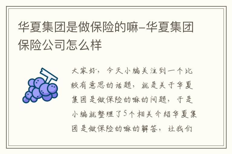 华夏集团是做保险的嘛-华夏集团保险公司怎么样