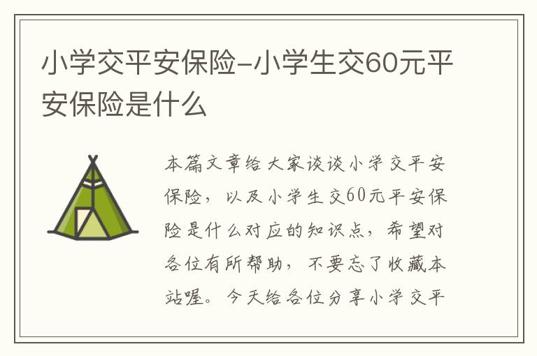 小学交平安保险-小学生交60元平安保险是什么