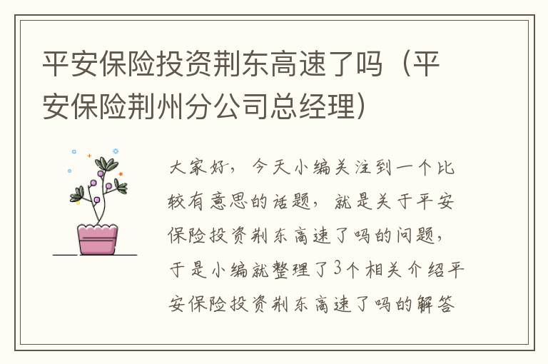 平安保险投资荆东高速了吗（平安保险荆州分公司总经理）