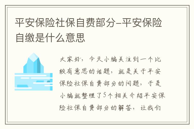 平安保险社保自费部分-平安保险自缴是什么意思