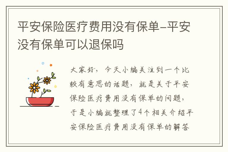 平安保险医疗费用没有保单-平安没有保单可以退保吗