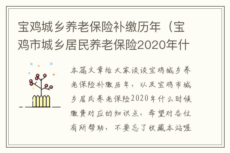 宝鸡城乡养老保险补缴历年（宝鸡市城乡居民养老保险2020年什么时候缴费）