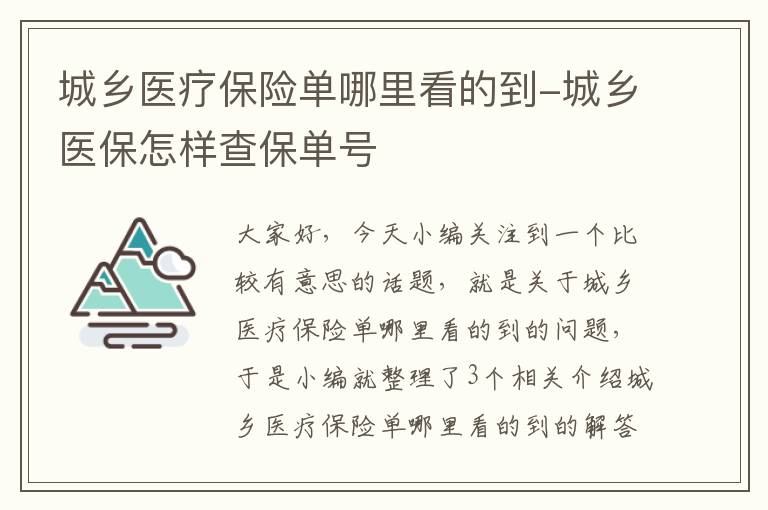 城乡医疗保险单哪里看的到-城乡医保怎样查保单号