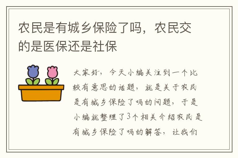 农民是有城乡保险了吗，农民交的是医保还是社保