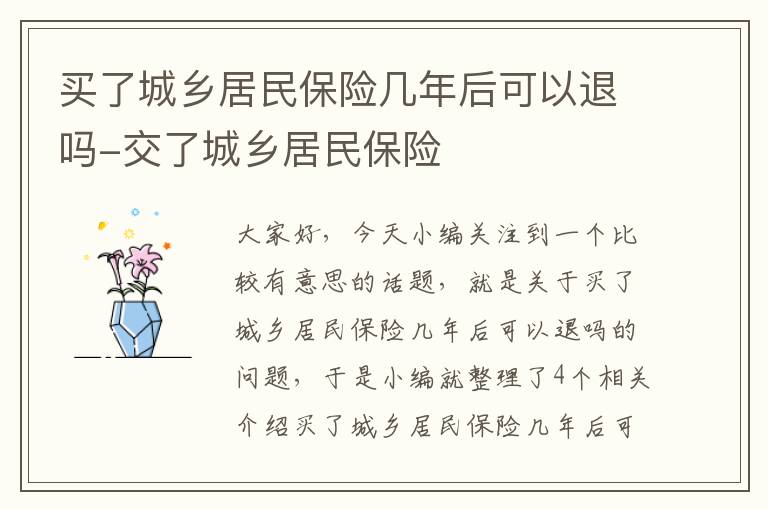 买了城乡居民保险几年后可以退吗-交了城乡居民保险