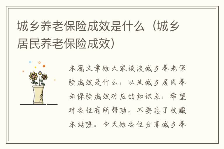 城乡养老保险成效是什么（城乡居民养老保险成效）