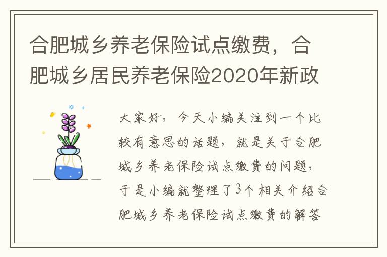 合肥城乡养老保险试点缴费，合肥城乡居民养老保险2020年新政策