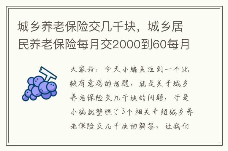 城乡养老保险交几千块，城乡居民养老保险每月交2000到60每月能领多少钱