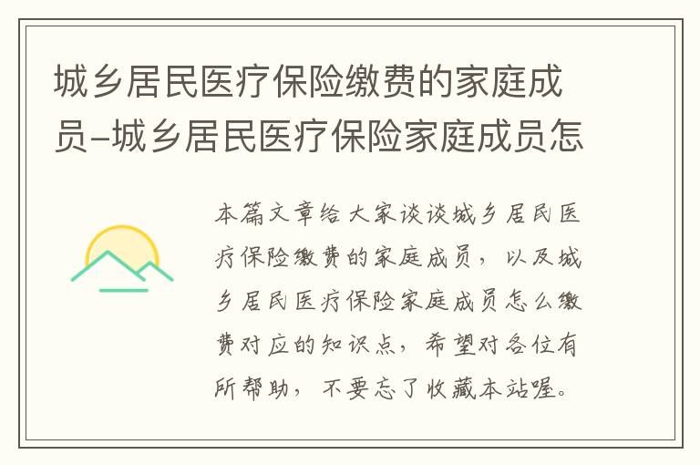 城乡居民医疗保险缴费的家庭成员-城乡居民医疗保险家庭成员怎么缴费