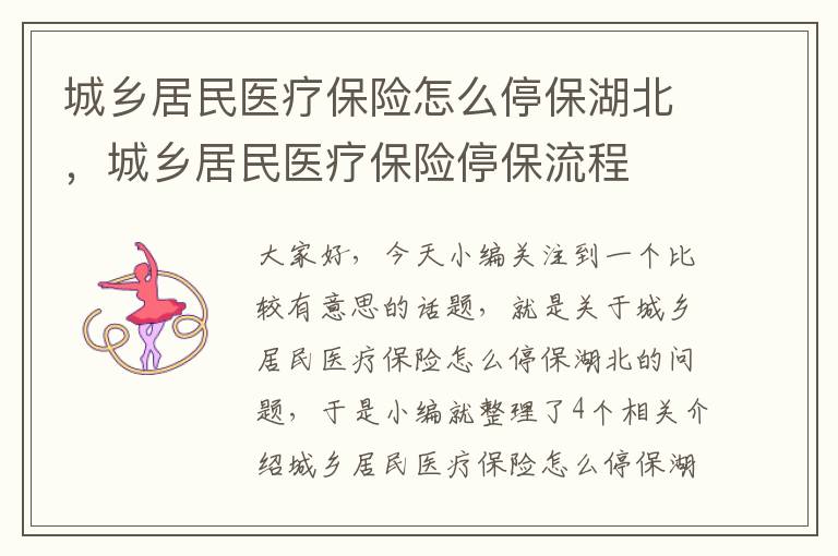 城乡居民医疗保险怎么停保湖北，城乡居民医疗保险停保流程