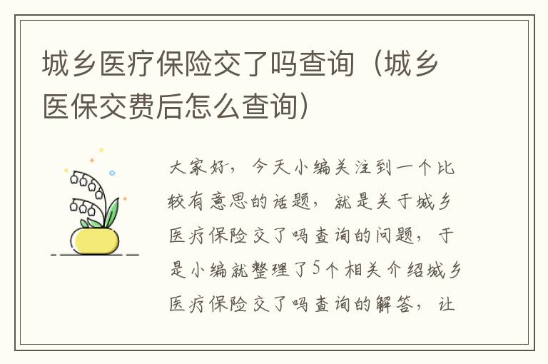 城乡医疗保险交了吗查询（城乡医保交费后怎么查询）