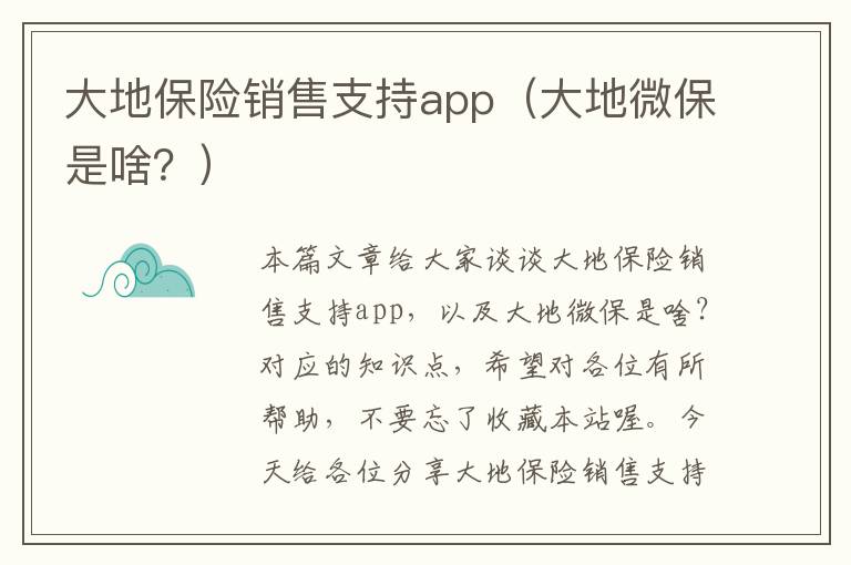 大地保险销售支持app（大地微保是啥？）