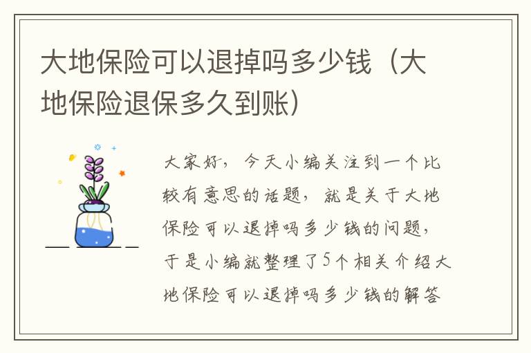 大地保险可以退掉吗多少钱（大地保险退保多久到账）