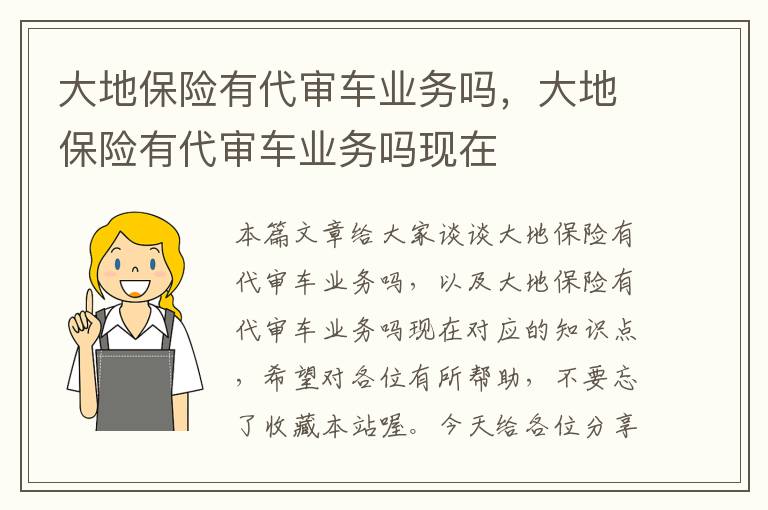 大地保险有代审车业务吗，大地保险有代审车业务吗现在