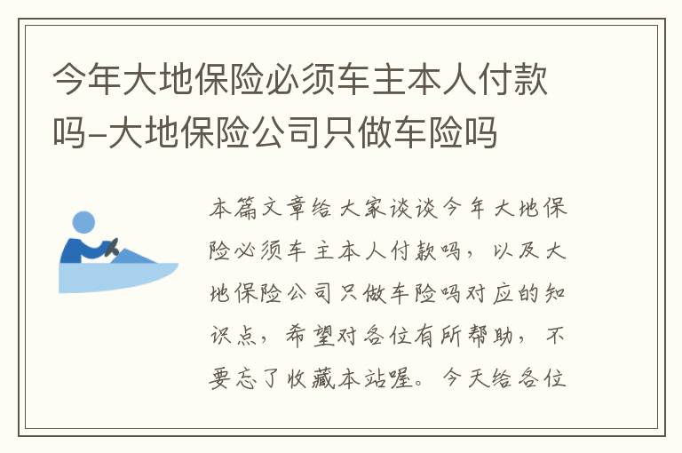 今年大地保险必须车主本人付款吗-大地保险公司只做车险吗