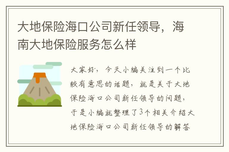 大地保险海口公司新任领导，海南大地保险服务怎么样