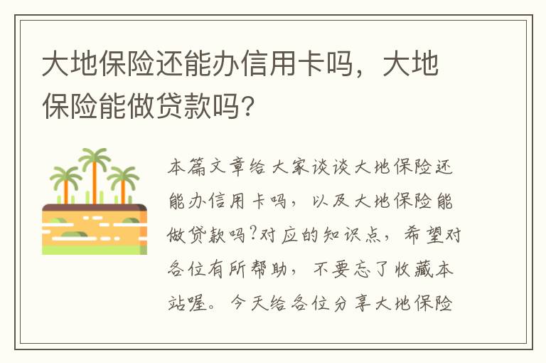 大地保险还能办信用卡吗，大地保险能做贷款吗?