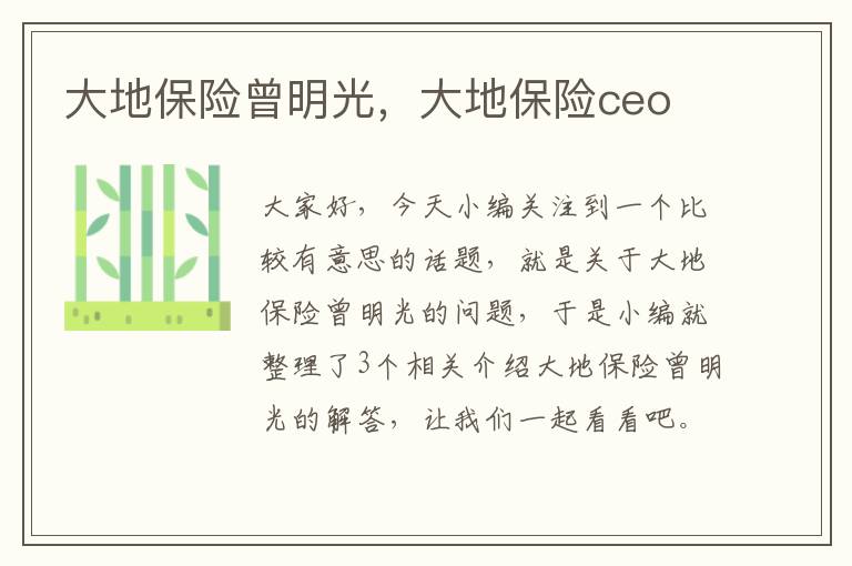 大地保险曾明光，大地保险ceo