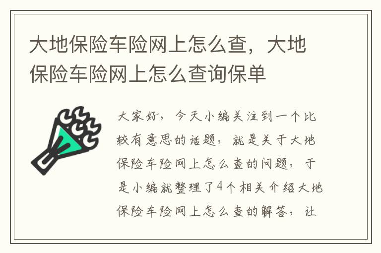 大地保险车险网上怎么查，大地保险车险网上怎么查询保单