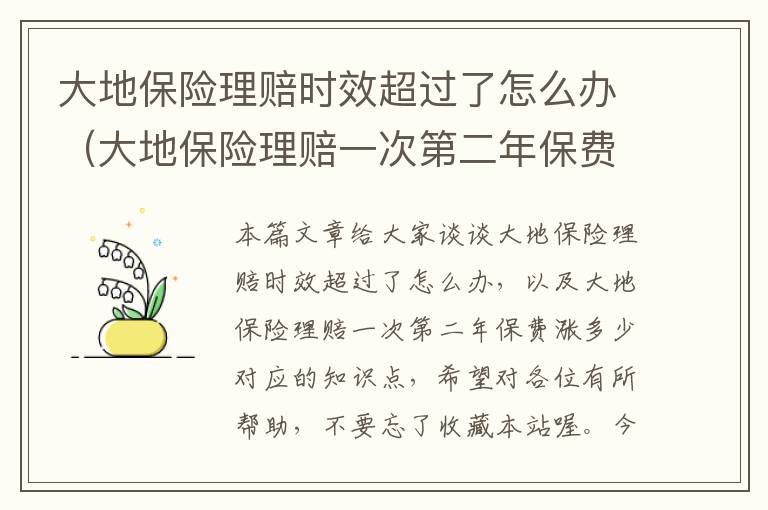 大地保险理赔时效超过了怎么办（大地保险理赔一次第二年保费涨多少）