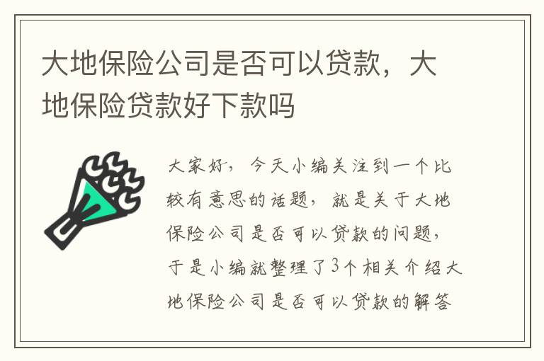 大地保险公司是否可以贷款，大地保险贷款好下款吗