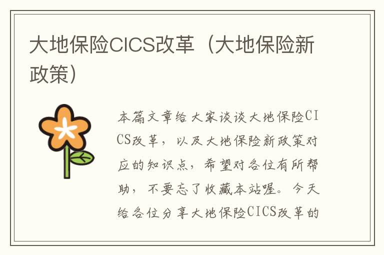 大地保险CICS改革（大地保险新政策）