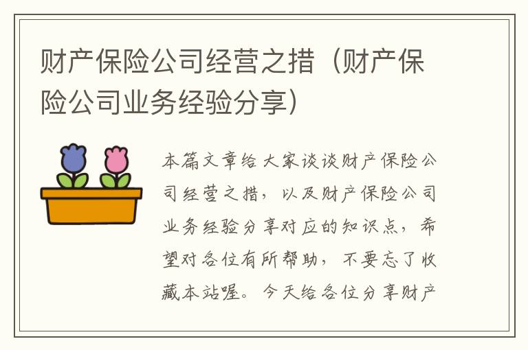 财产保险公司经营之措（财产保险公司业务经验分享）