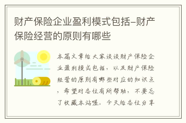 财产保险企业盈利模式包括-财产保险经营的原则有哪些