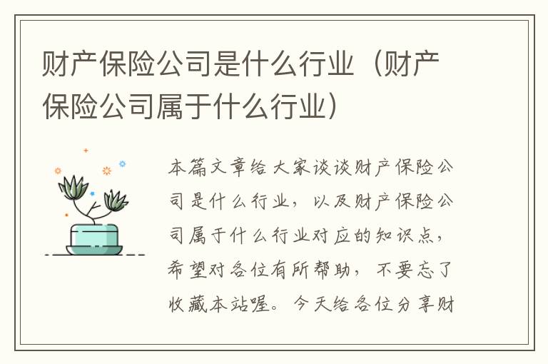 财产保险公司是什么行业（财产保险公司属于什么行业）