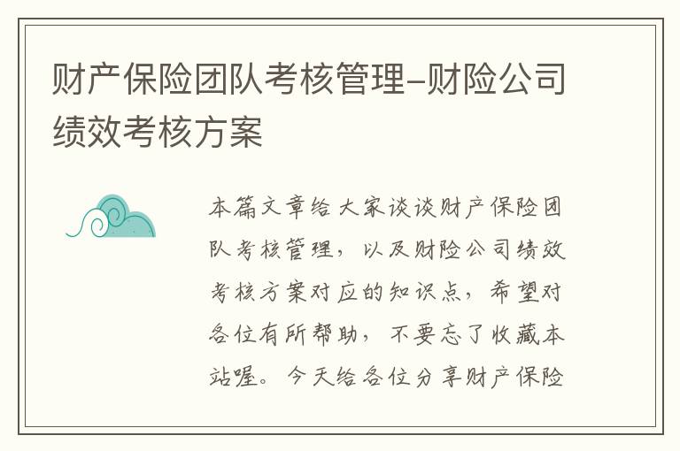 财产保险团队考核管理-财险公司绩效考核方案