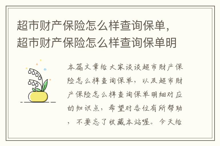 超市财产保险怎么样查询保单，超市财产保险怎么样查询保单明细