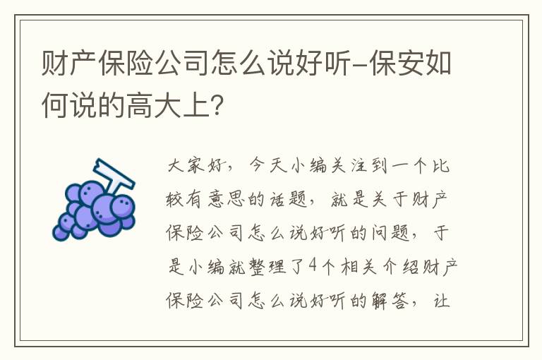 财产保险公司怎么说好听-保安如何说的高大上？