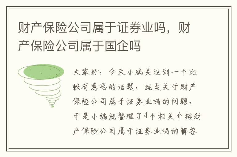 财产保险公司属于证券业吗，财产保险公司属于国企吗