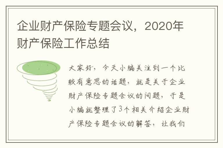 企业财产保险专题会议，2020年财产保险工作总结