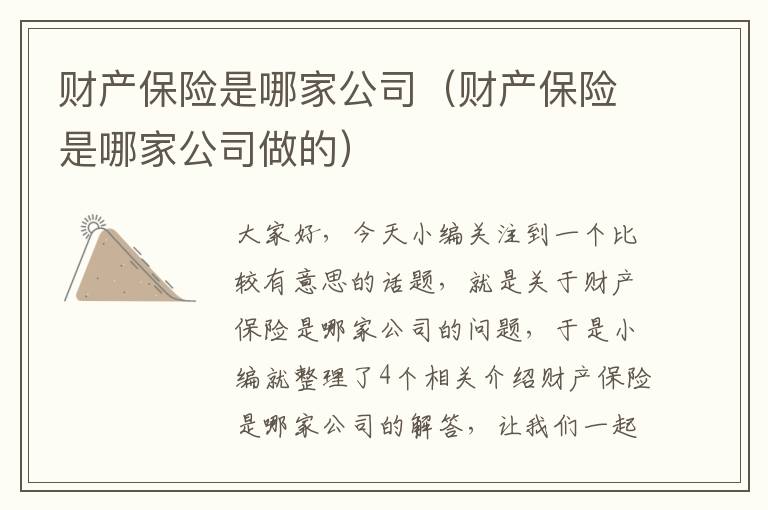 财产保险是哪家公司（财产保险是哪家公司做的）