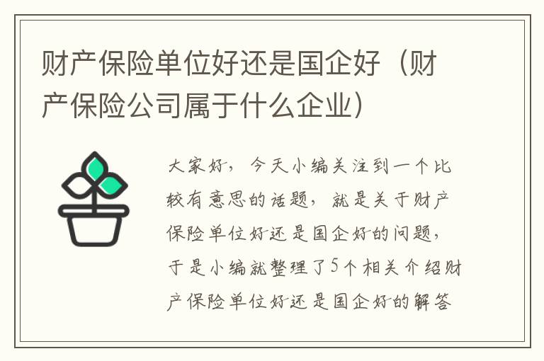 财产保险单位好还是国企好（财产保险公司属于什么企业）