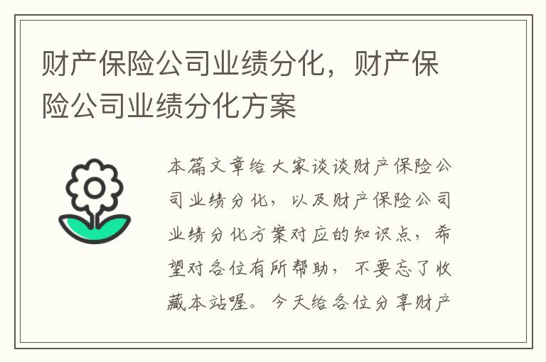 财产保险公司业绩分化，财产保险公司业绩分化方案