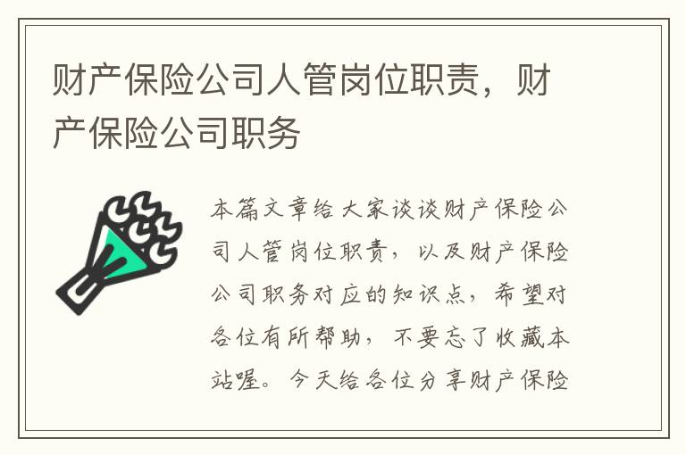 财产保险公司人管岗位职责，财产保险公司职务