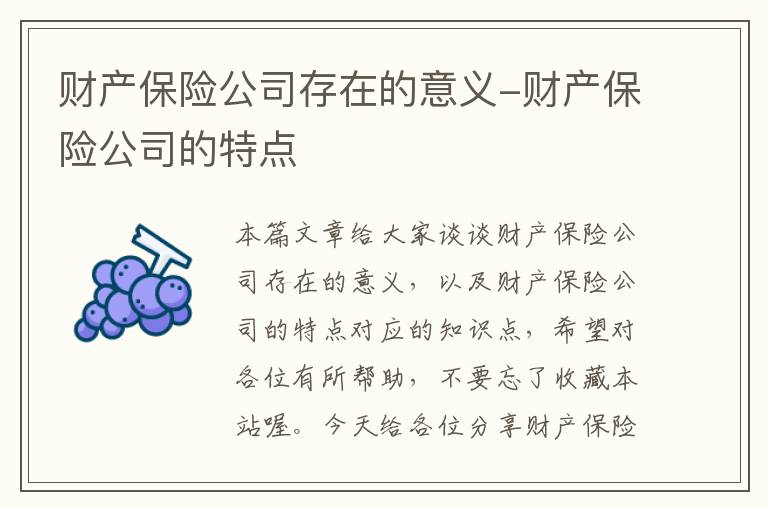 财产保险公司存在的意义-财产保险公司的特点