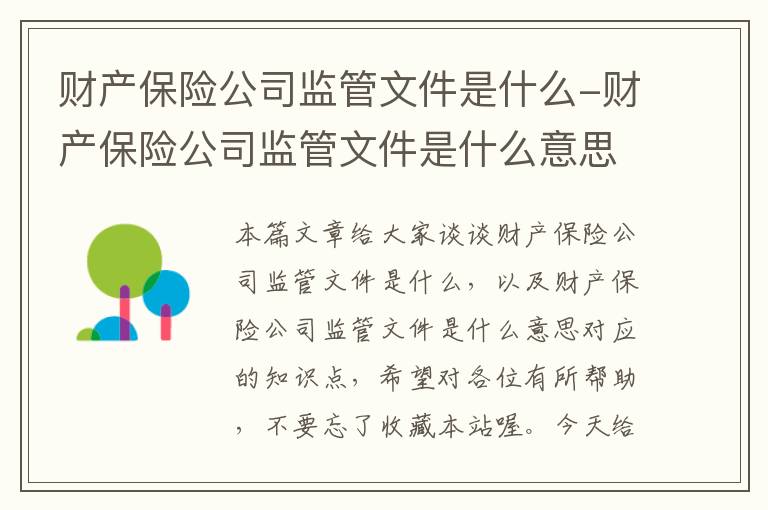 财产保险公司监管文件是什么-财产保险公司监管文件是什么意思