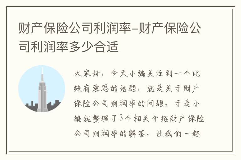 财产保险公司利润率-财产保险公司利润率多少合适