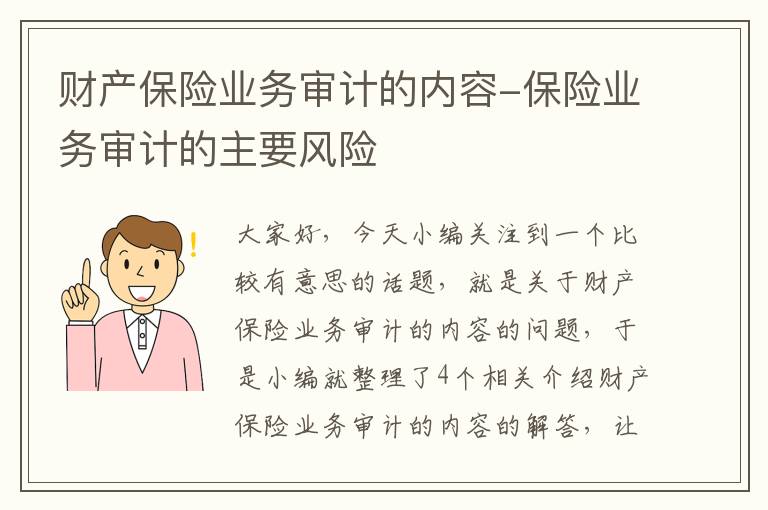 财产保险业务审计的内容-保险业务审计的主要风险