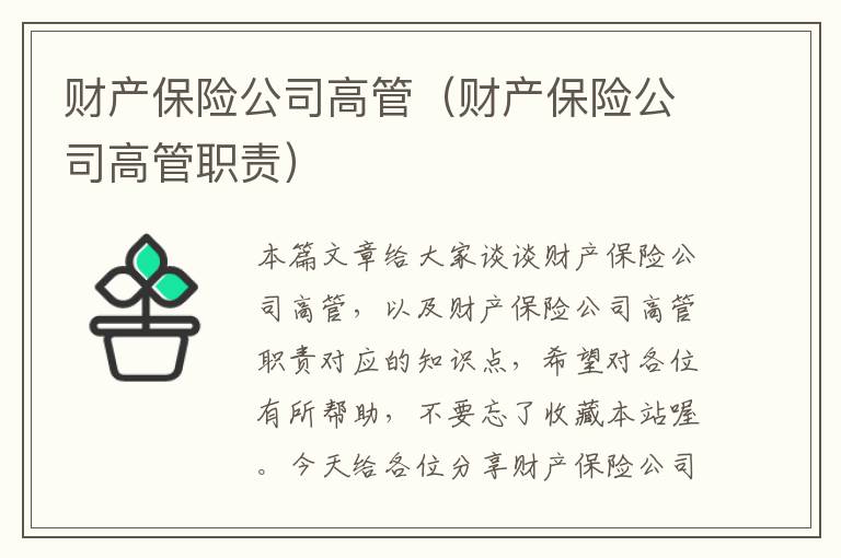 财产保险公司高管（财产保险公司高管职责）