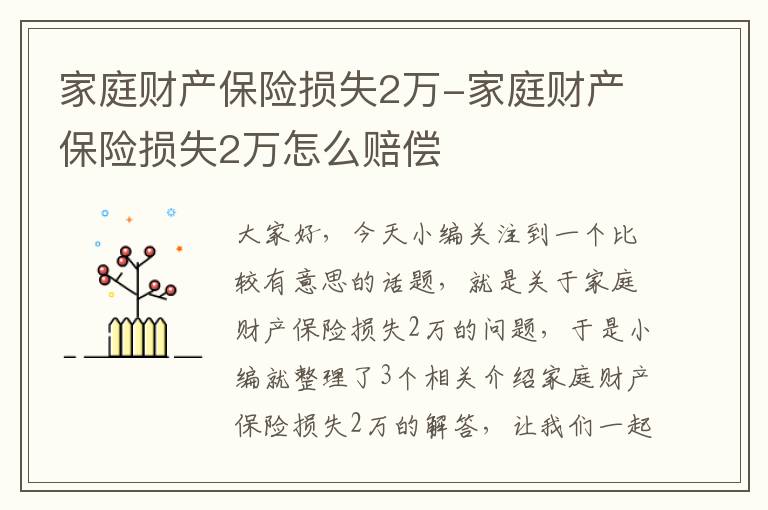 家庭财产保险损失2万-家庭财产保险损失2万怎么赔偿