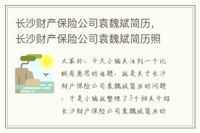 长沙财产保险公司袁魏斌简历，长沙财产保险公司袁魏斌简历照片