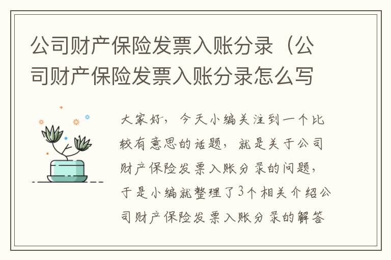 公司财产保险发票入账分录（公司财产保险发票入账分录怎么写）