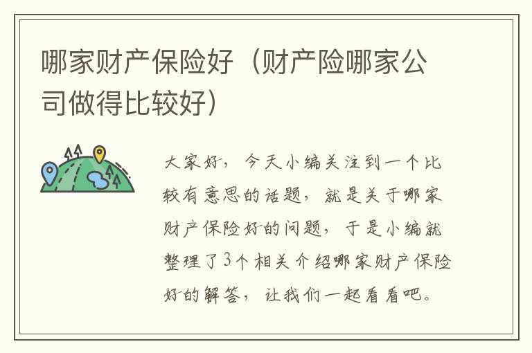 哪家财产保险好（财产险哪家公司做得比较好）