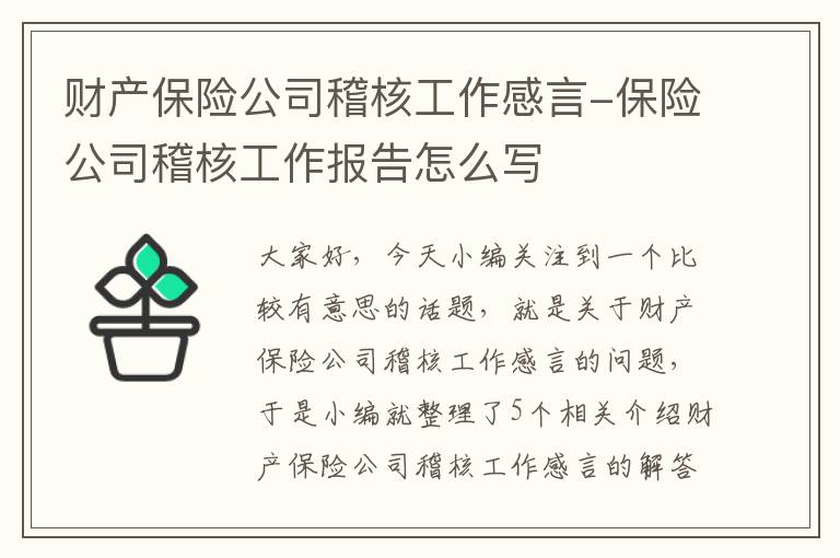 财产保险公司稽核工作感言-保险公司稽核工作报告怎么写