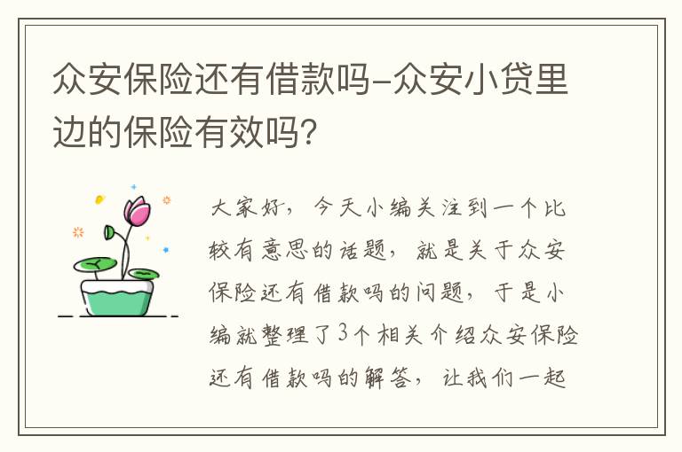 众安保险还有借款吗-众安小贷里边的保险有效吗？