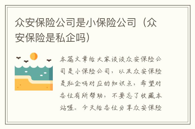 众安保险公司是小保险公司（众安保险是私企吗）